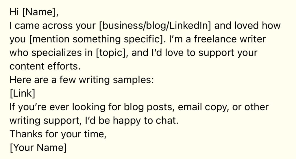 basic sample of sending direct pitches of how to land your first freelance writing client