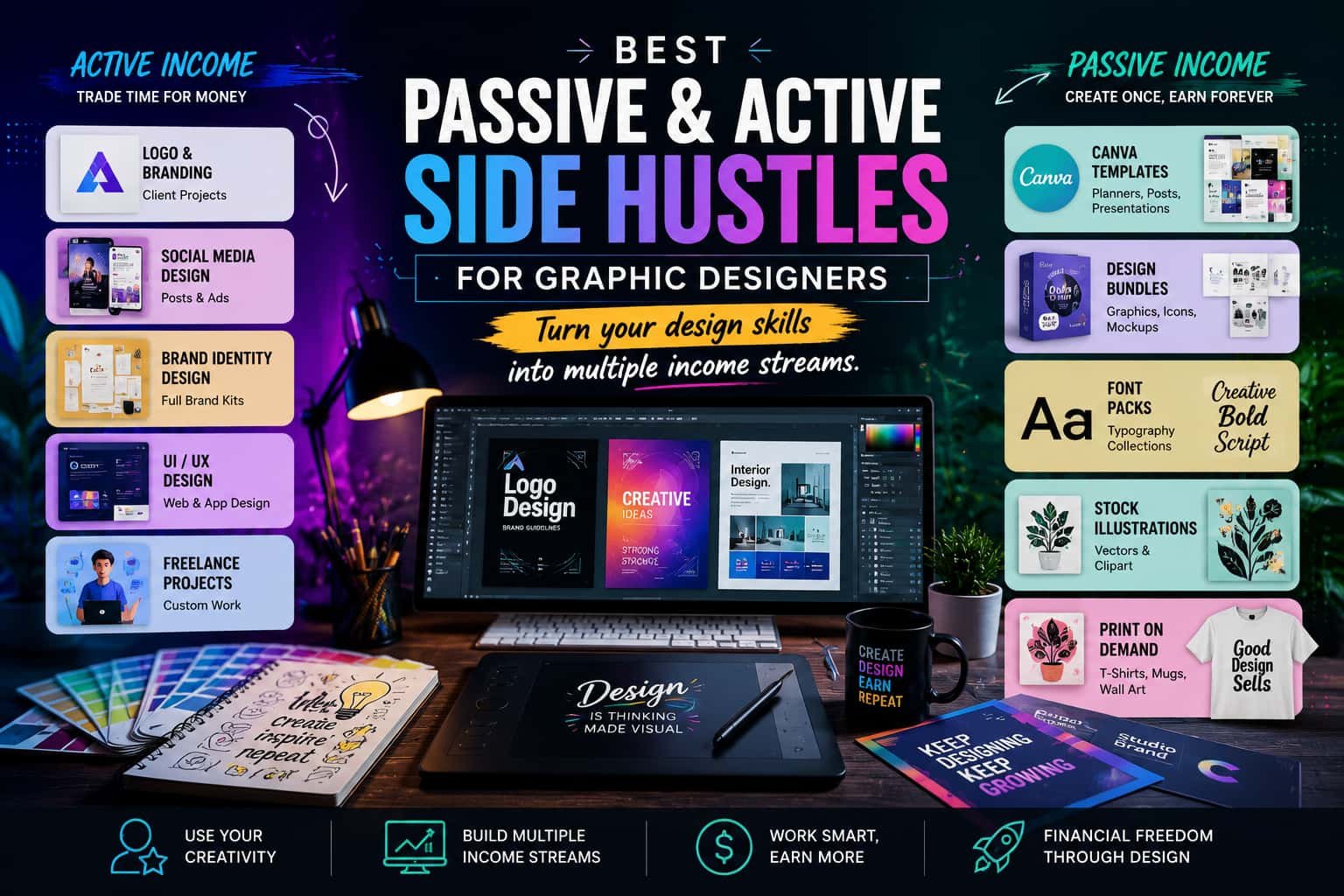 Best Passive and Active Side Hustles for Graphic Designers